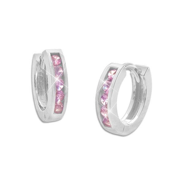 Silber Creolen mit Strass Steinen in rosa 925 Silber Damen Ohrringe