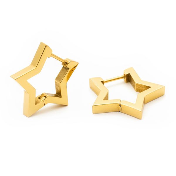 Edelstahl Creolen Stern 20 mm goldfarben Klapp-Creolen für Damen