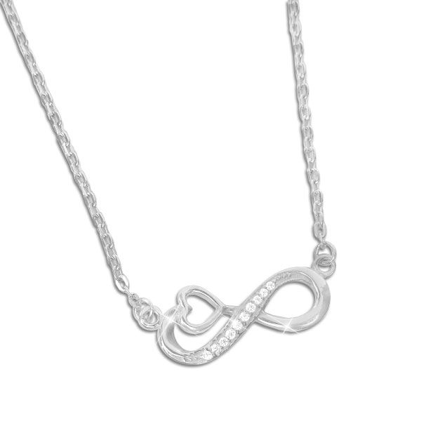 Kette Infinity-Symbol mit Herz und Zirkonia 42 - 45 cm 925 Silber
