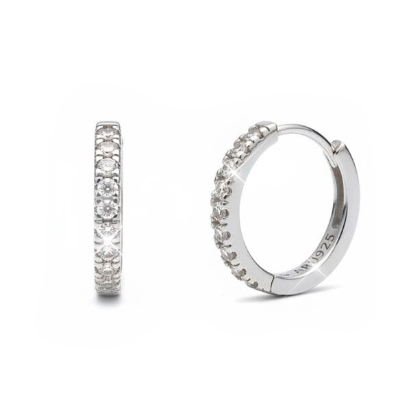 Damen Creolen mit 9 Zirkonia Strass Steinen 15 mm 925 Silber