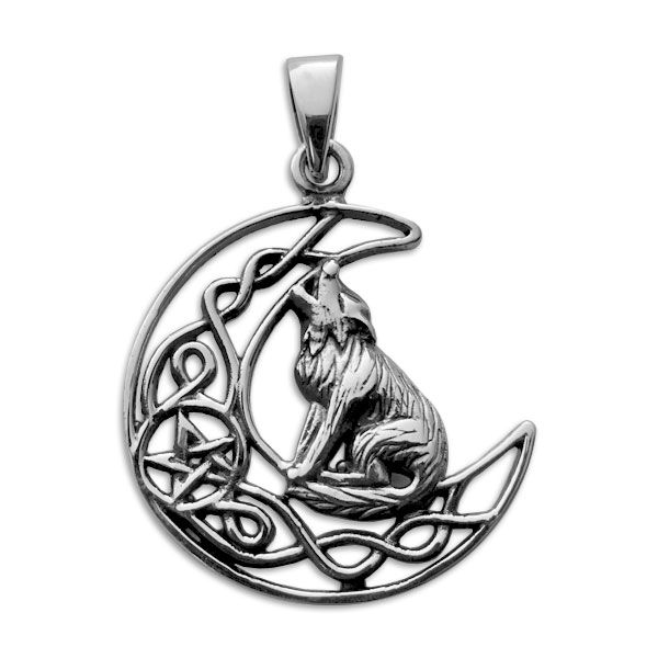 Pentagramm Anhänger Wolf im Mond 925 Silber Silberanhänger keltisch