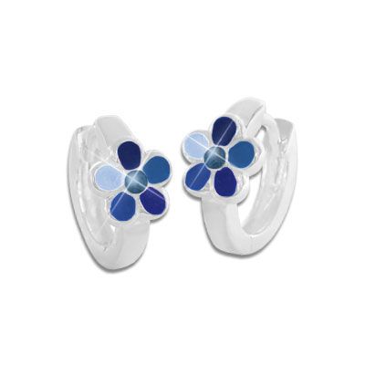 Kinderschmuck Creolen mit Blumen blau 925 Silber Schmuck