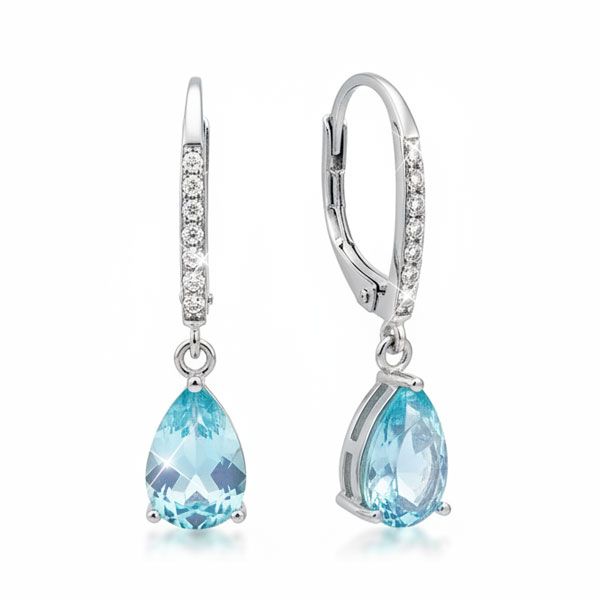 Ohrringe aquamarin blaue Zirkonia Tränen und Strass Brisur 925 Silber