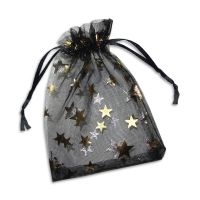 Organzasäckchen schwarz mit goldenen Sternen used Optik 9 x 12 cm Organzasäckchen schwarz mit goldenen Sternen used Optik 9 x 12 cm