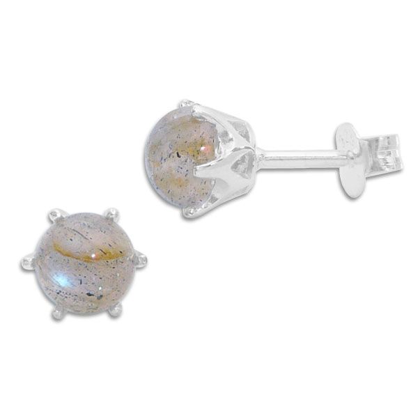 Ohrringe Labradorit Cabochons rund 7 mm 925 Silber