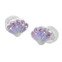 Ohrringe mit lila Glitzer Muscheln und Strass Steinen 925 Silber Ohrringe mit lila Glitzer Muscheln und Strass Steinen 925 Silber