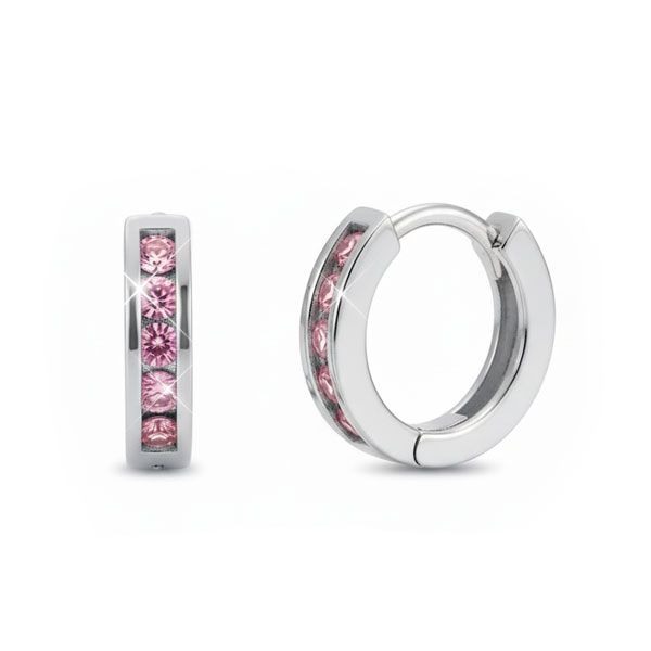 Silber Creolen mit Strass Steinen in rosa 925 Silber