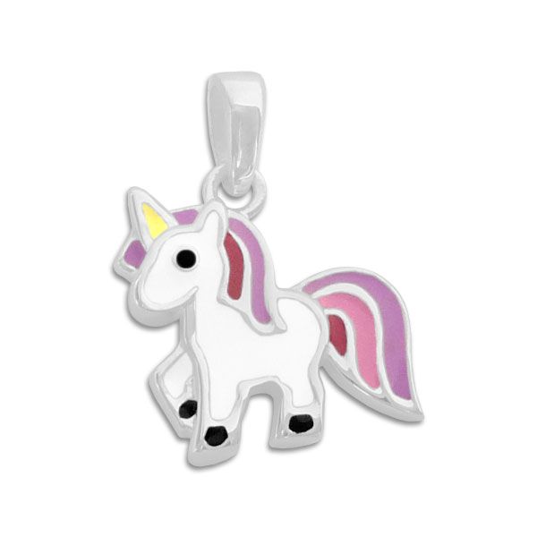 Kinder Anhänger mit Einhorn lila rosa rot groß 925 Silber