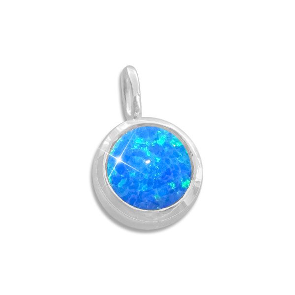 Blauer Opal Anhänger rund 8 mm 925 Silber Opalschmuck