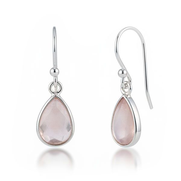 Rosenquarz Ohrringe Ohrhänger mit Tropfen facettiert 925 Silber