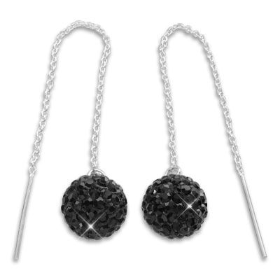 Durchzieher Ohrringe mit XXL Kugel 3D schwarze Strass Kristalle 925 Silber