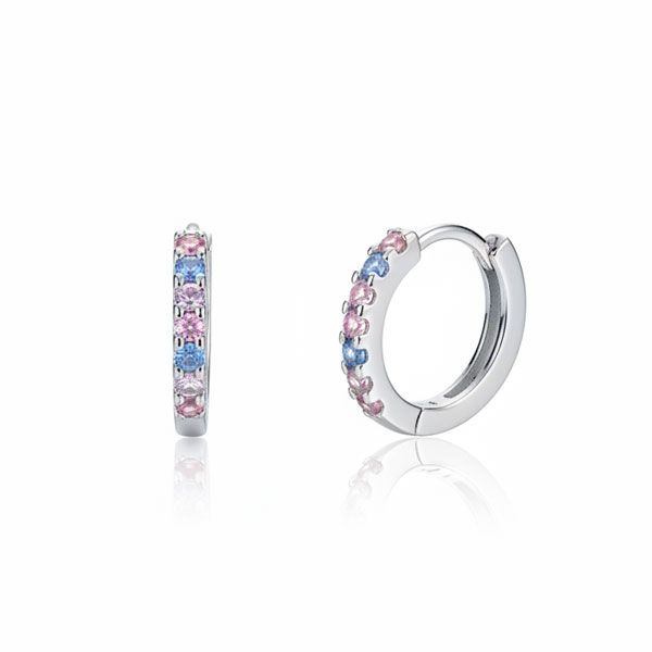 Mädchen Creolen mit Strass Steinen in rosa flieder blau 925 Silber