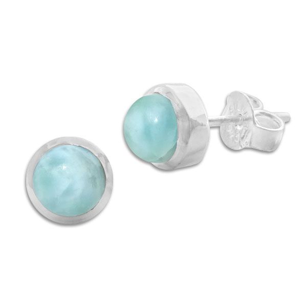 Larimar Ohrstecker rund mit hohem Rand 7,5 mm 925 Silber