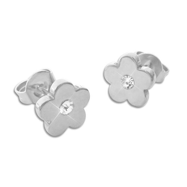Edelstahl Ohrstecker Blume mit Strass Stein 6,5 mm