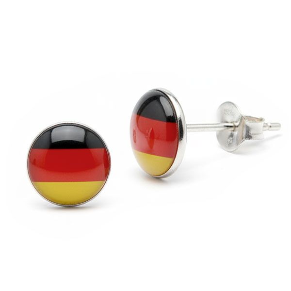 Runde Ohrstecker Deutsche Flagge Fahne 925 Silber