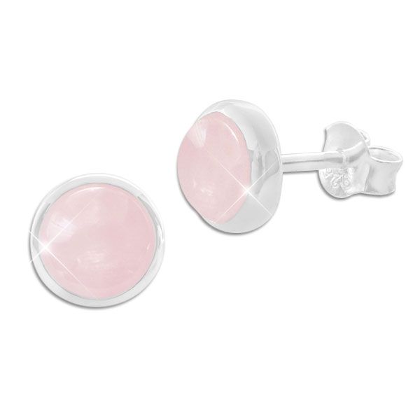 Rosenquarz Ohrstecker 8 mm rund 925 Silber rosa Ohrringe