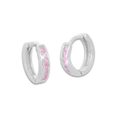 Kinder Creolen mit 5 Zirkonia rosa 11 mm 925 Silber Mädchen Ohrringe