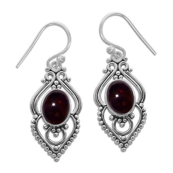 Granat Ohrringe filigran Boho Design 925 Silber Edelsteinschmuck