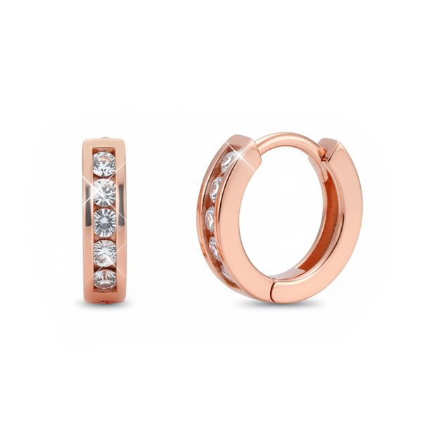 Rosévergoldete Creolen mit 5 weißen Zirkonia Steinen 925 Silber