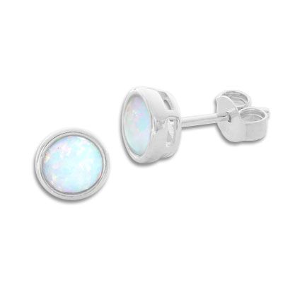 Opal Ohrringe 6 mm 925 Silber runde Opal Ohrstecker mit Edelsteinen