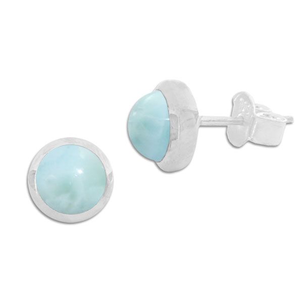 Larimar Ohrringe rund mit Rand 7,5 mm 925 Silber