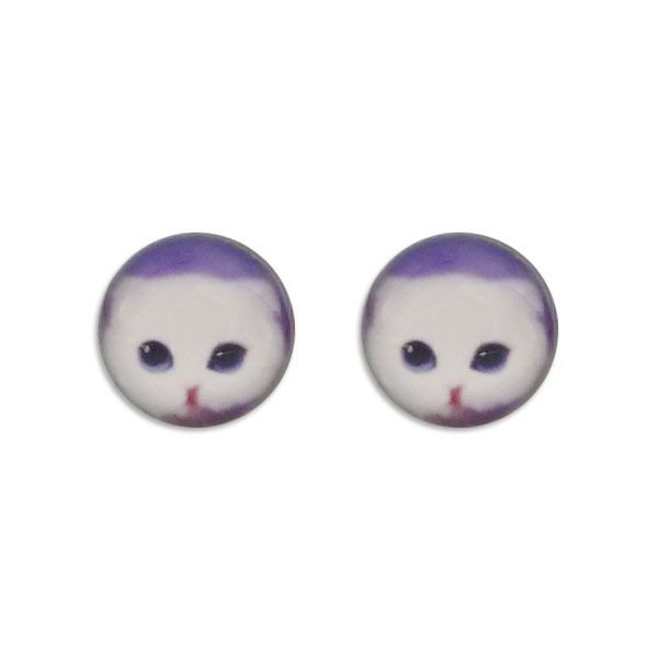 Runde Ohrstecker Ohrringe mit weißer Katze 925 Silber