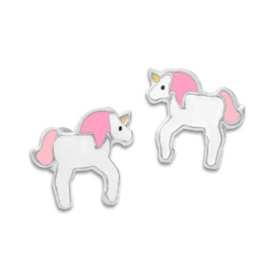 Ohrstecker mit Einhörnern rosa weiß 925 Silber
