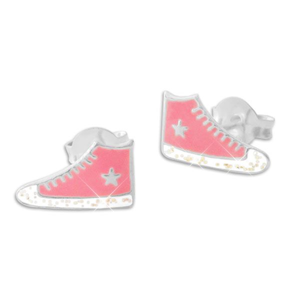 Sneaker Ohrstecker mit Stern hell pink Glitzer 925 Silber Ohrringe