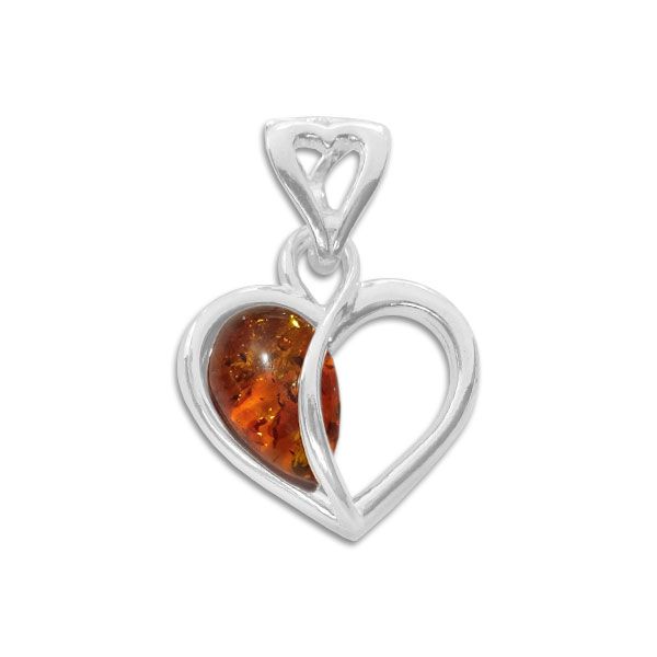 Herz Anhänger mit Bernstein 925 Silber Damen Schmuck brauner Stein