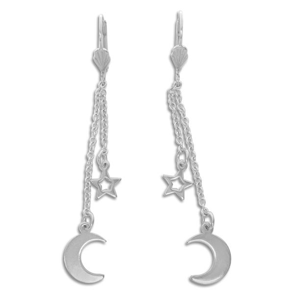 Edelstahl Ohrringe Klapp-Brisur Mond und Sterne