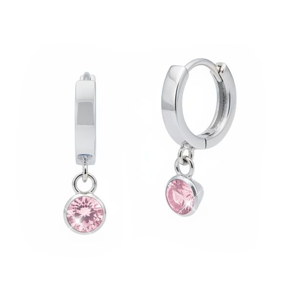 Kinder Strass Creolen rund rosa 925 Silber Ohrringe Mädchen Shop