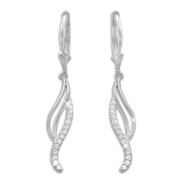 Ohrringe für Damen Doppelwelle mit Zirkonia Strass Steinen 925 Silber