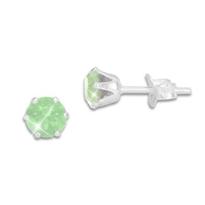 Kristall Ohrstecker Milky grün rund 5 mm 925 Silber