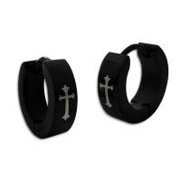 Edelstahl Klapp-Creolen schwarz mit Kreuzen für Herren und Damen Edelstahl Klapp-Creolen schwarz mit Kreuzen für Herren und Damen