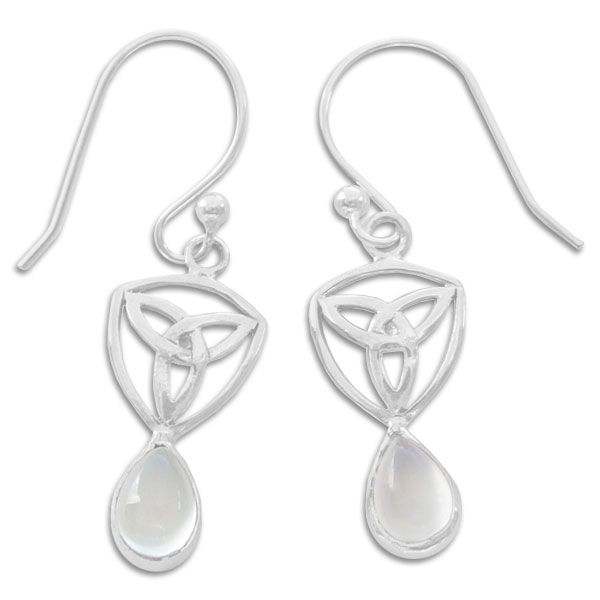 Mondstein Ohrringe mit Triquetra und Tropfen 925 Silber