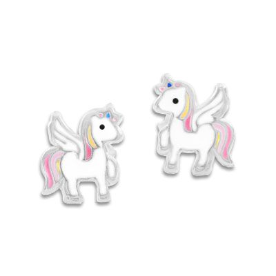 Ohrstecker Alicorn geflügeltes Einhorn Pastellfarben 925 Silber Ohrringe für Kinder Mädchen