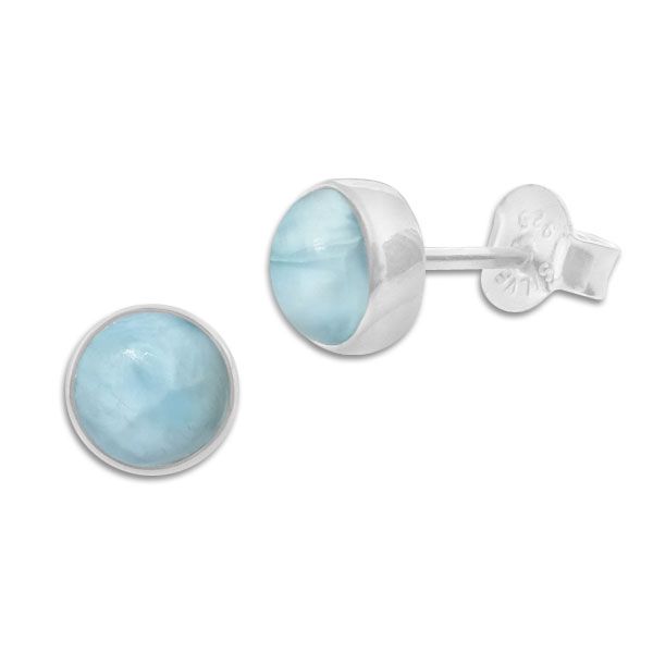 Runde Larimar Ohrringe Ohrstecker 6,5 mm 925 Silber Edelsteine