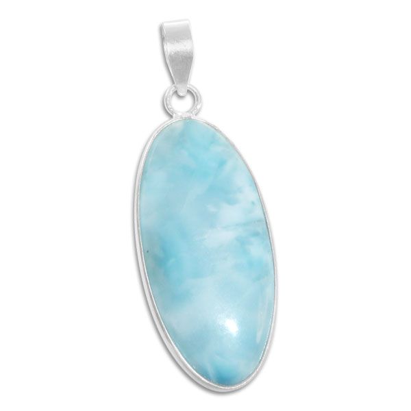 Larimar Anhänger oval flach 925 Silber Edelstein Silberanhänger