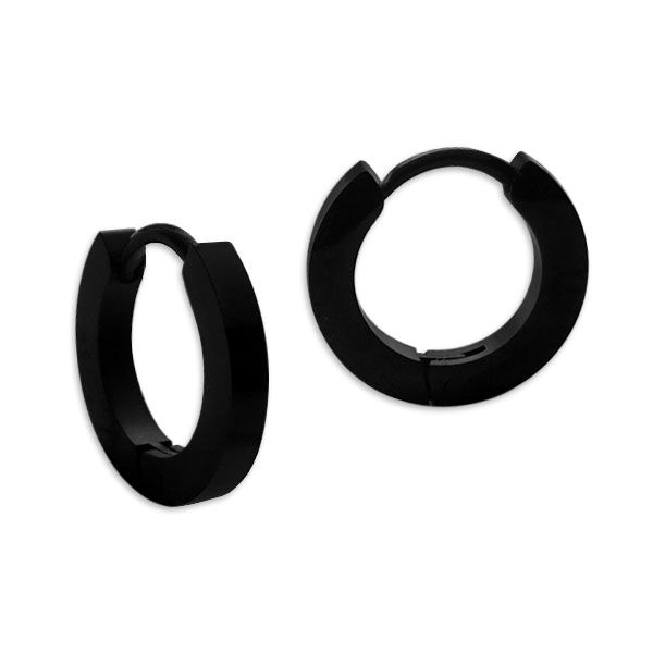 Schmale glänzende Creolen 13 x 2 mm Edelstahl schwarz Klapp-Creolen