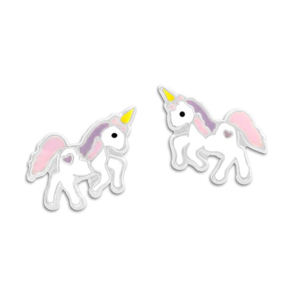 Ohrstecker Einhorn pastell rosa und lila 925 Silber Kinderohrringe