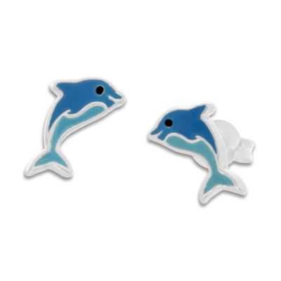 Blaue Delfin Ohrstecker für Kinder 925 Silber Kinderohrringe