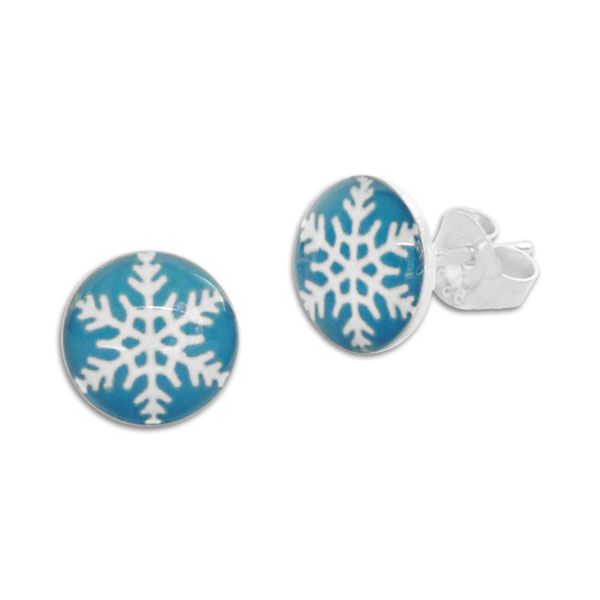 Runde Ohrstecker mit Schneeflocke Eiskristall 925 Silber