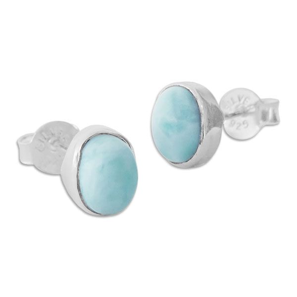 Larimar Ohrstecker oval 8 x 6,5 mm 925 Silber Ohrringe mit Edelsteinen