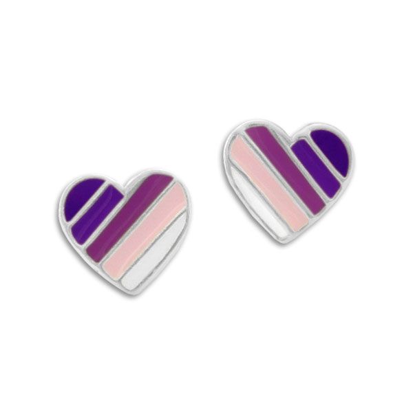 Herz Ohrstecker mit Streifen lila 925 Silber Mädchen Ohrringe