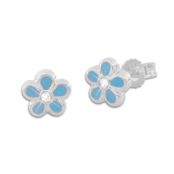 Blumen Ohrstecker hellblau 925 Silber Mädchen Ohrringe