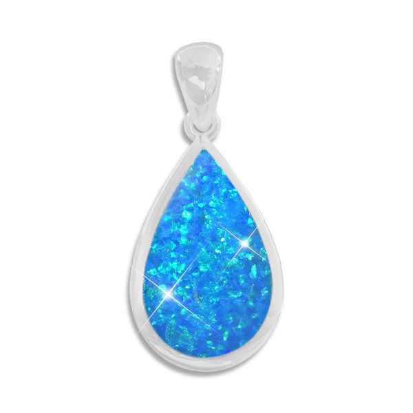 Großer blauer Opal Anhänger Tropfen 925 Silber Schmuck