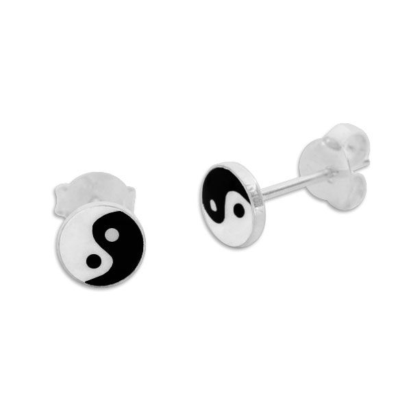 Yin Yang Symbol Ohrstecker 5 mm 925 Silber Damen Ohrringe
