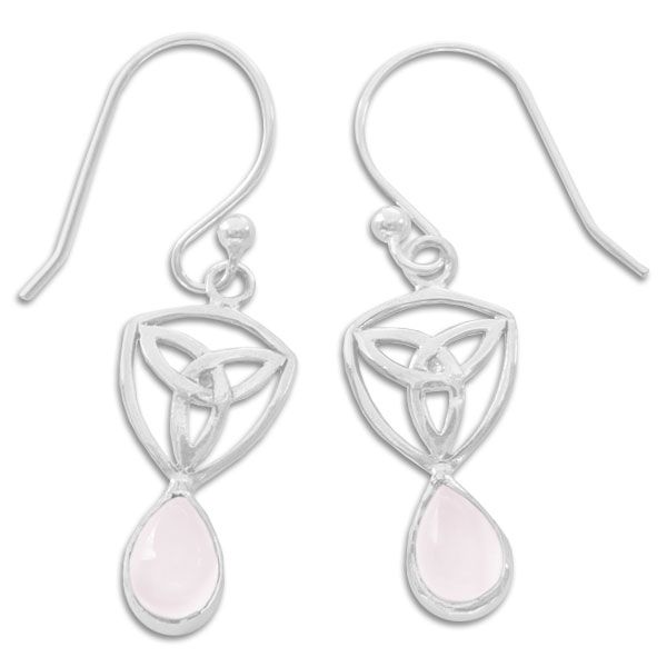Rosenquarz Ohrringe mit Triquetra und Tropfen 925 Silber