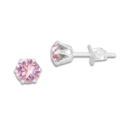 Kristall Ohrstecker rosa rund 5 mm 925 Silber
