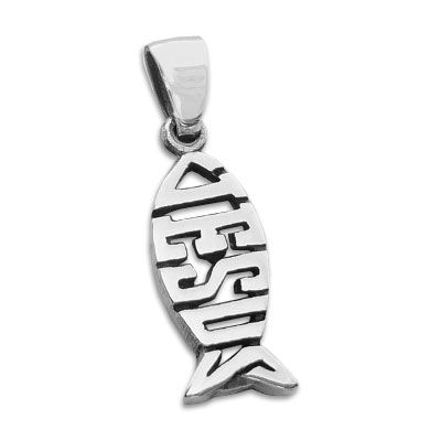 Anhänger Fisch-Symbol mit Jesus Schriftzug 925 Silber